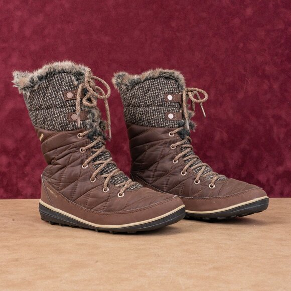 Columbia Women Heavenly Omni heat Fabric Brown Waterproof Winter Boots sz 8 - Picture 1 of 8